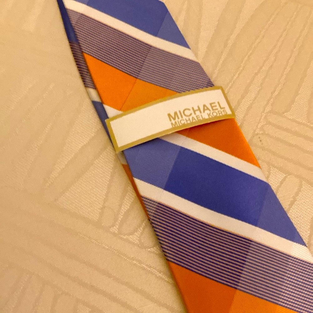 NWT-SALE-Michael Kors blue and orange striped tie.
